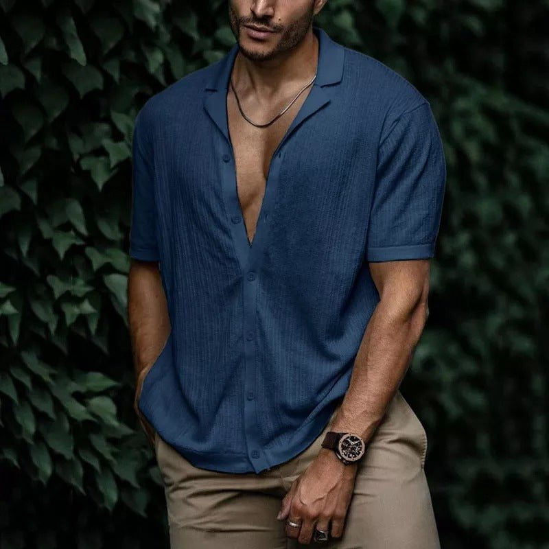 STORAZONE Mens Collections Navy Blue / 2XL Casual Loose Cardigan Short Sleeve Solid Color T-shirt Men