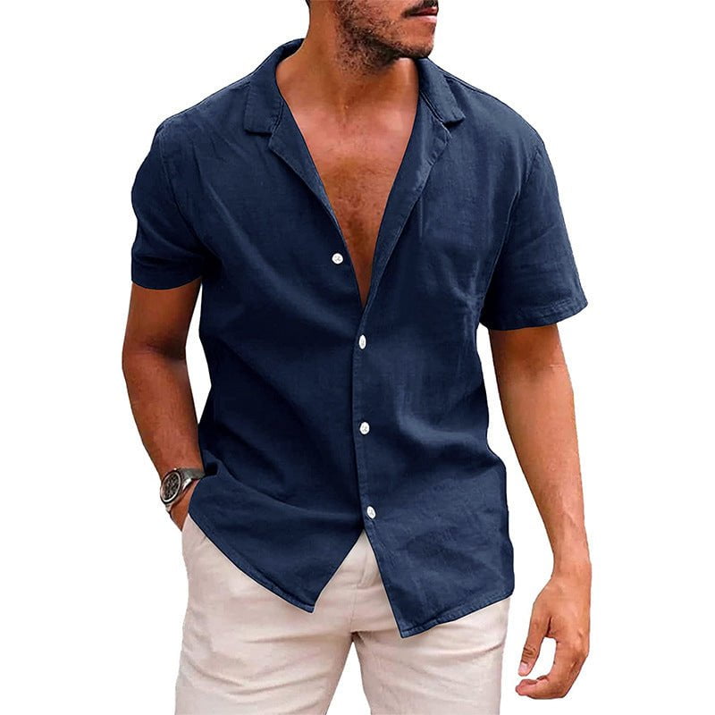 STORAZONE Mens Collections Navy blue / L Men's Tops Casual Button Down Shirt Short Sleeve Beach Shirt Summer