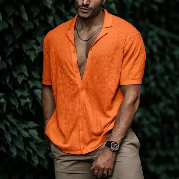 STORAZONE Mens Collections Orange / 2XL Casual Loose Cardigan Short Sleeve Solid Color T-shirt Men