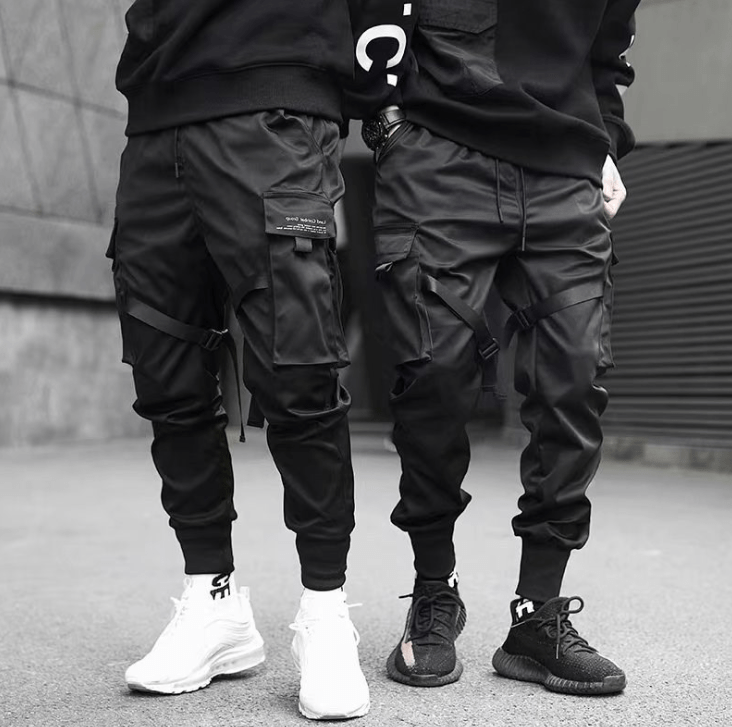 STORAZONE Mens Collections Ribbons Harem Joggers Men Cargo Pants Streetwear Hip Hop Casual Pockets Cotton Track Pants