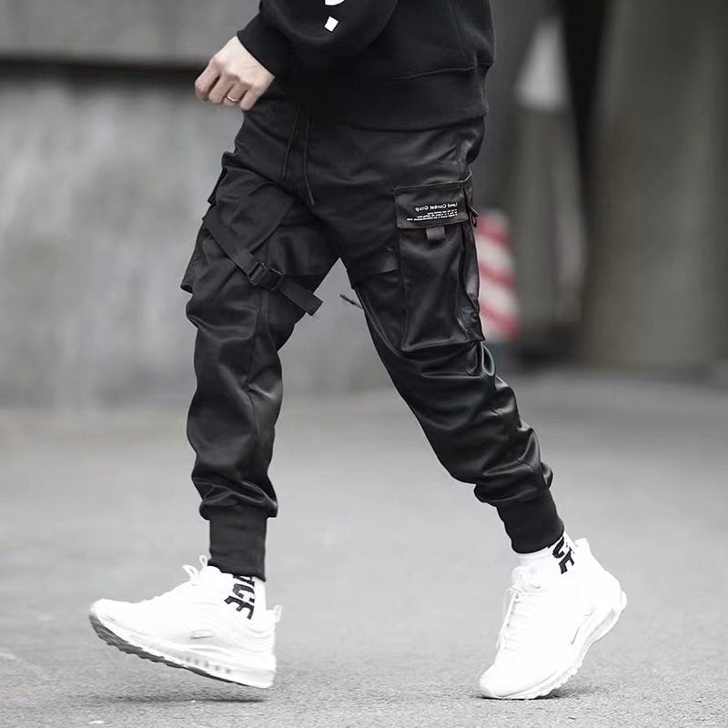 STORAZONE Mens Collections Ribbons Harem Joggers Men Cargo Pants Streetwear Hip Hop Casual Pockets Cotton Track Pants