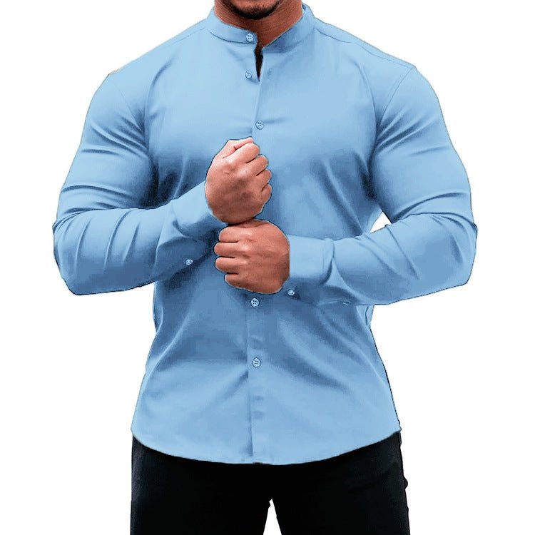 STORAZONE Mens Collections Sky Blue / 2XL Long Sleeve Shirt Men Casual Button Down Slim Tops Solid Color Casual Mens Clothing