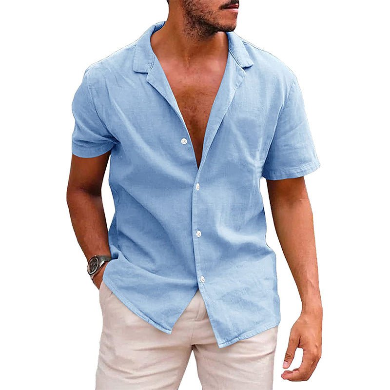 STORAZONE Mens Collections Sky blue / L Men's Tops Casual Button Down Shirt Short Sleeve Beach Shirt Summer