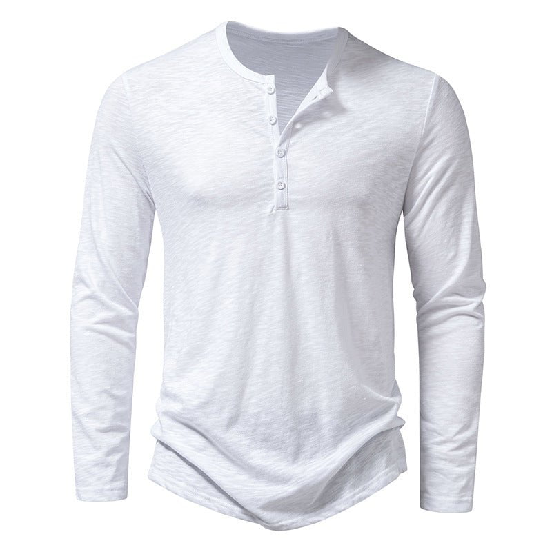 STORAZONE Mens Collections White / L Mens Clothing Long Sleeve T-shirt Fashion Button Henry Collar Tops