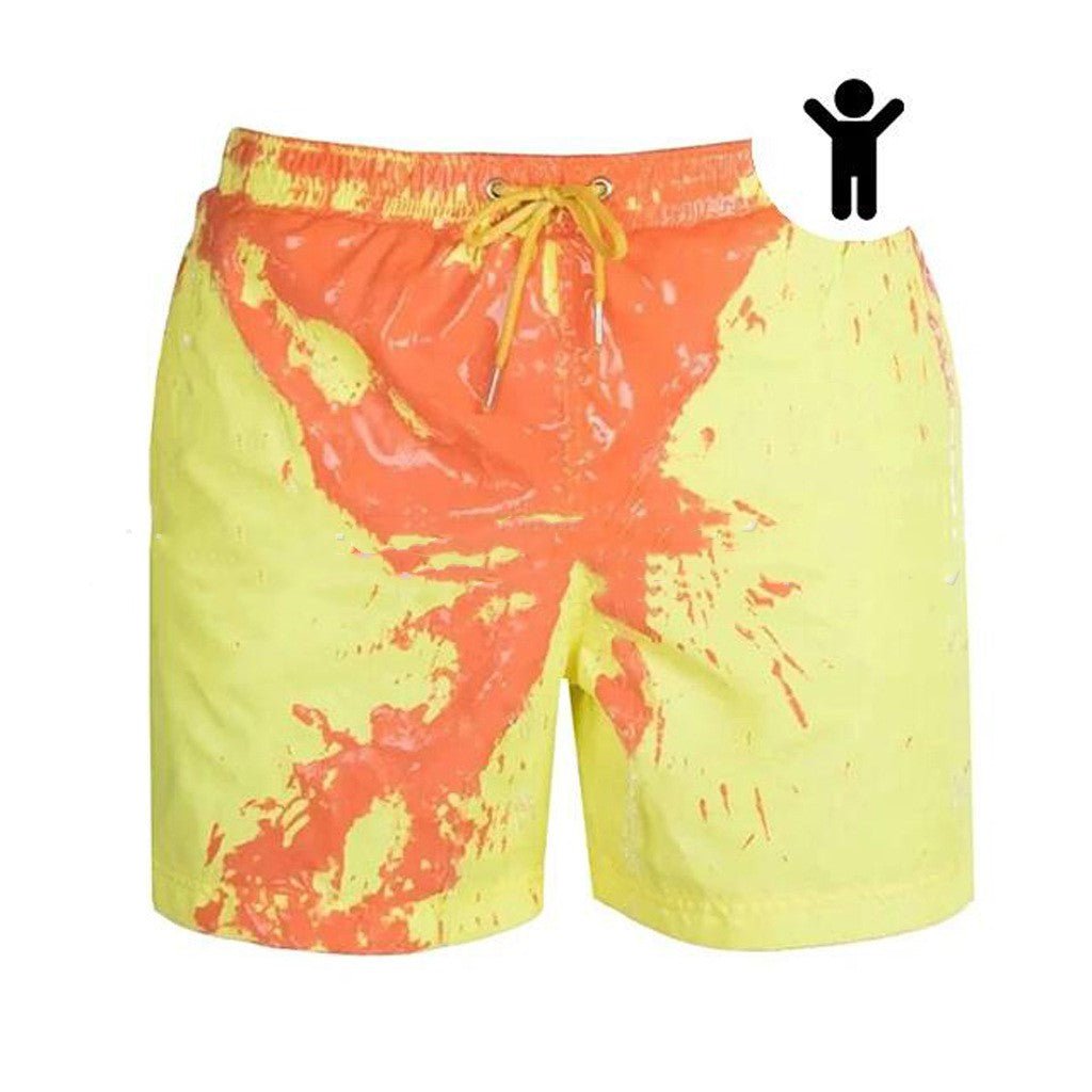 STORAZONE Mens Collections Yellow child / 3XL Magical Change Color Beach Shorts Summer Men Swimming Trunks Swimwear Swimsuit Quick Dry bathing shorts Beach Pant