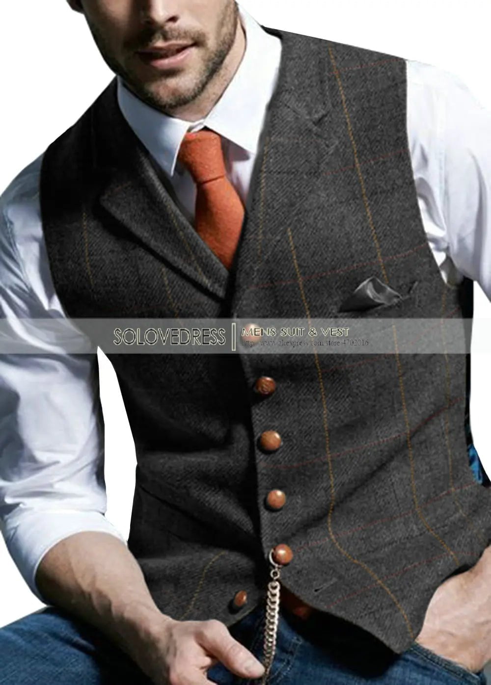 Storazone Mens Suit Vest Notched Plaid Wool Herringbone Tweed Waistcoat Casual Formal Business Groomman For Wedding Green/Black/Green/Grey