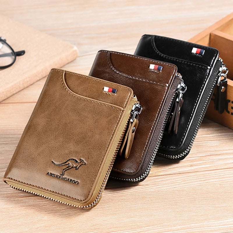 Storazone Mens Wallet Leather Business Card Holder Zipper Purse Luxury Wallets for Men RFID Protection Purses Carteira Masculina Luxury