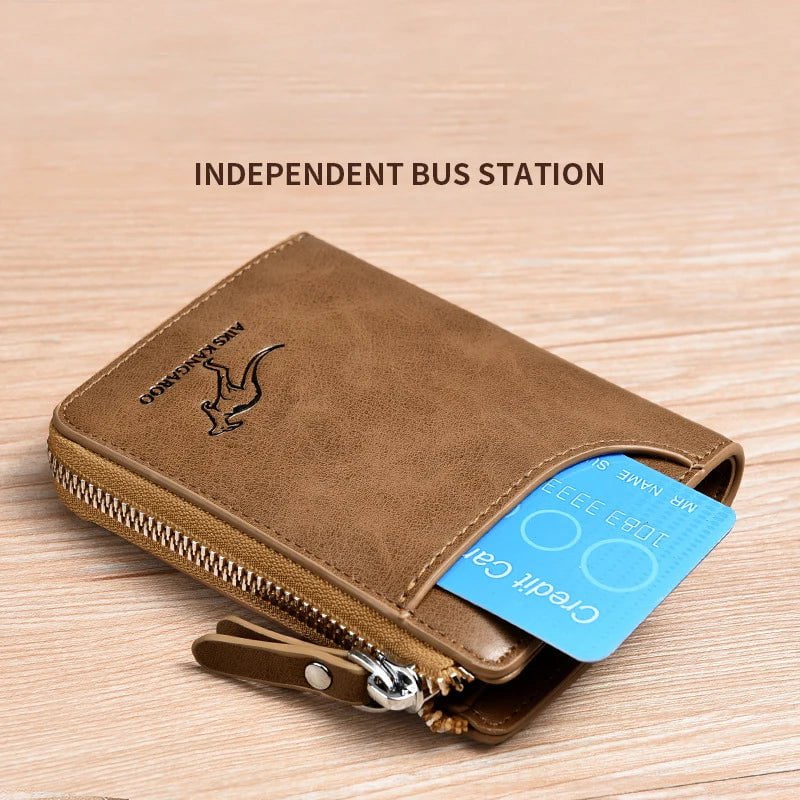 Storazone Mens Wallet Leather Business Card Holder Zipper Purse Luxury Wallets for Men RFID Protection Purses Carteira Masculina Luxury