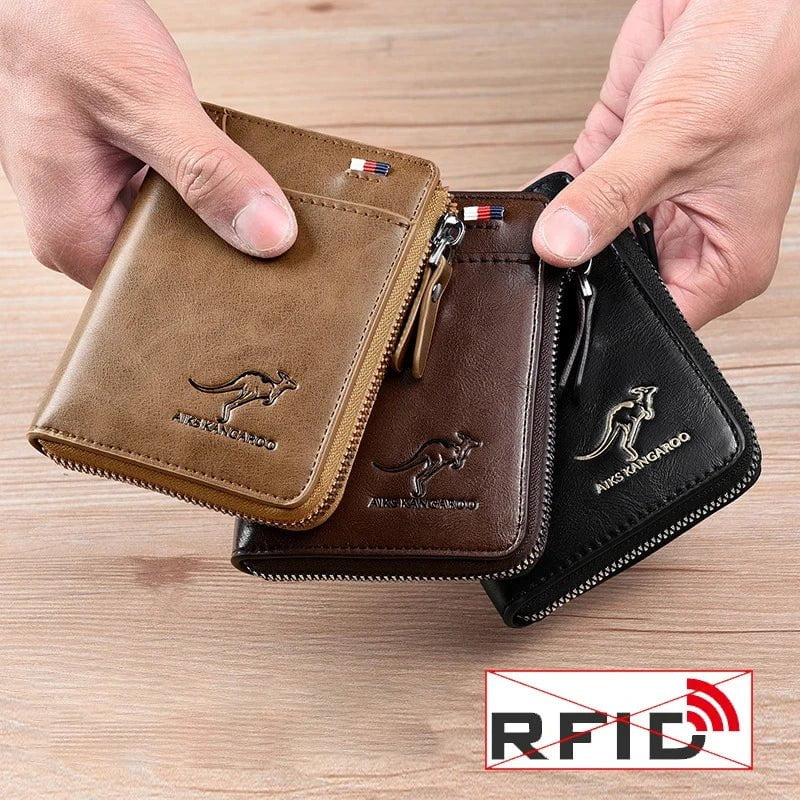 Storazone Mens Wallet Leather Business Card Holder Zipper Purse Luxury Wallets for Men RFID Protection Purses Carteira Masculina Luxury