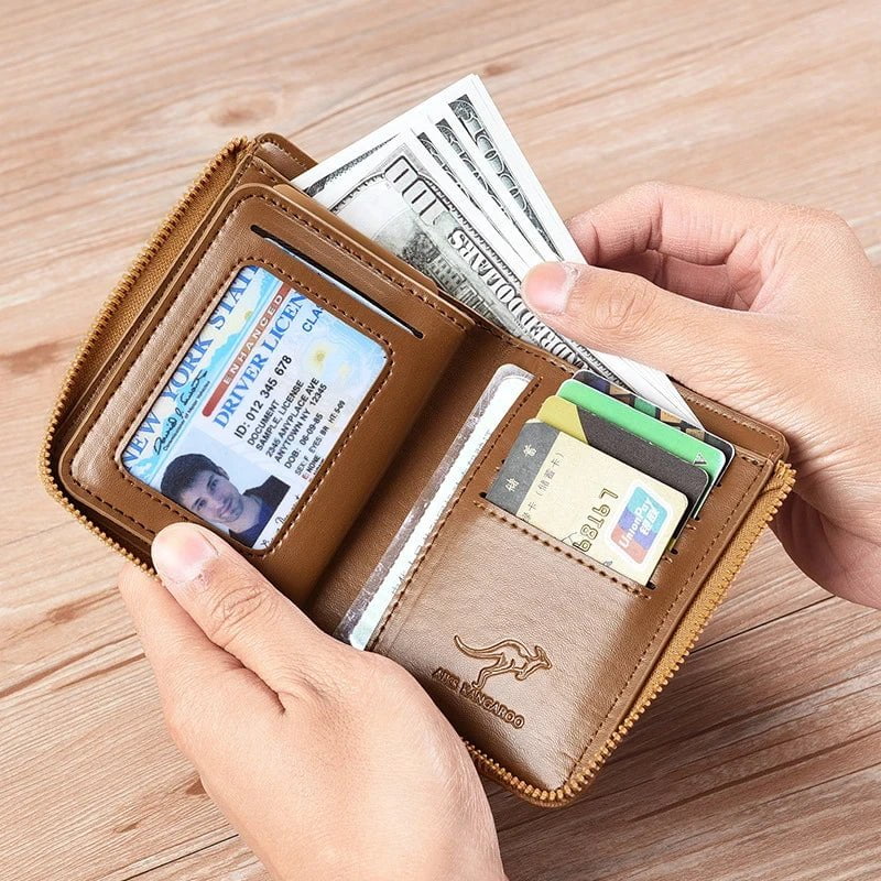 Storazone Mens Wallet Leather Business Card Holder Zipper Purse Luxury Wallets for Men RFID Protection Purses Carteira Masculina Luxury