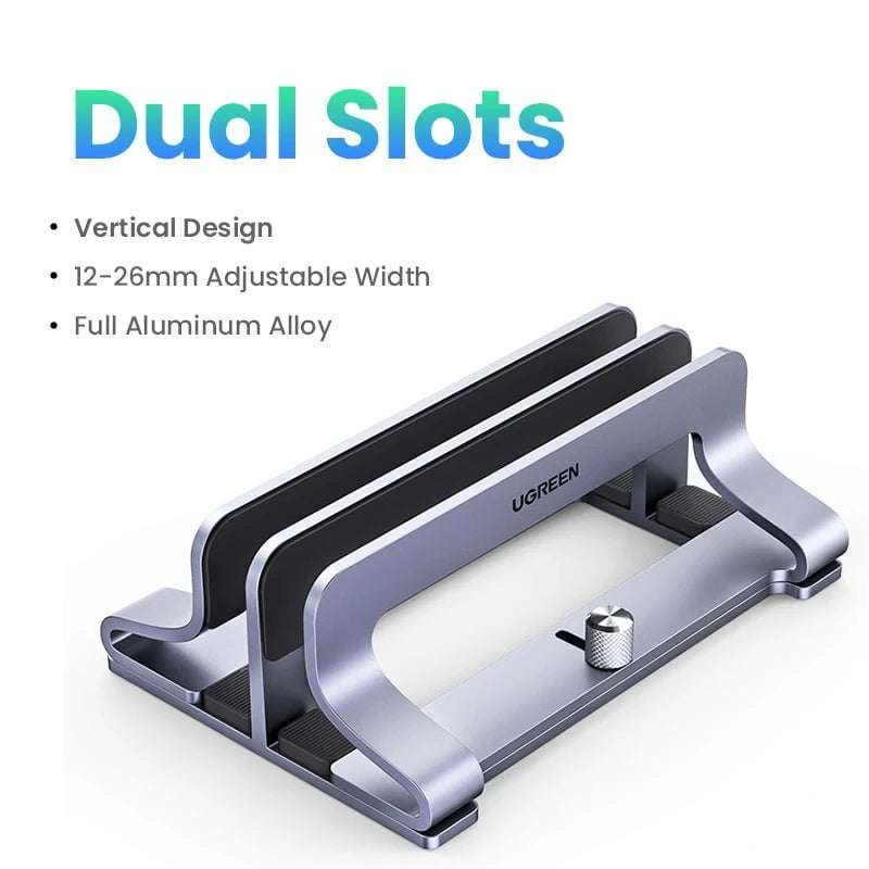 Storazone Metal Dual Slots / brazil UGREEN Vertical Laptop Stand Holder Foldable Aluminum Notebook Stand Laptop Tablet Stand Support For Macbook Air Pro PC 17 inch