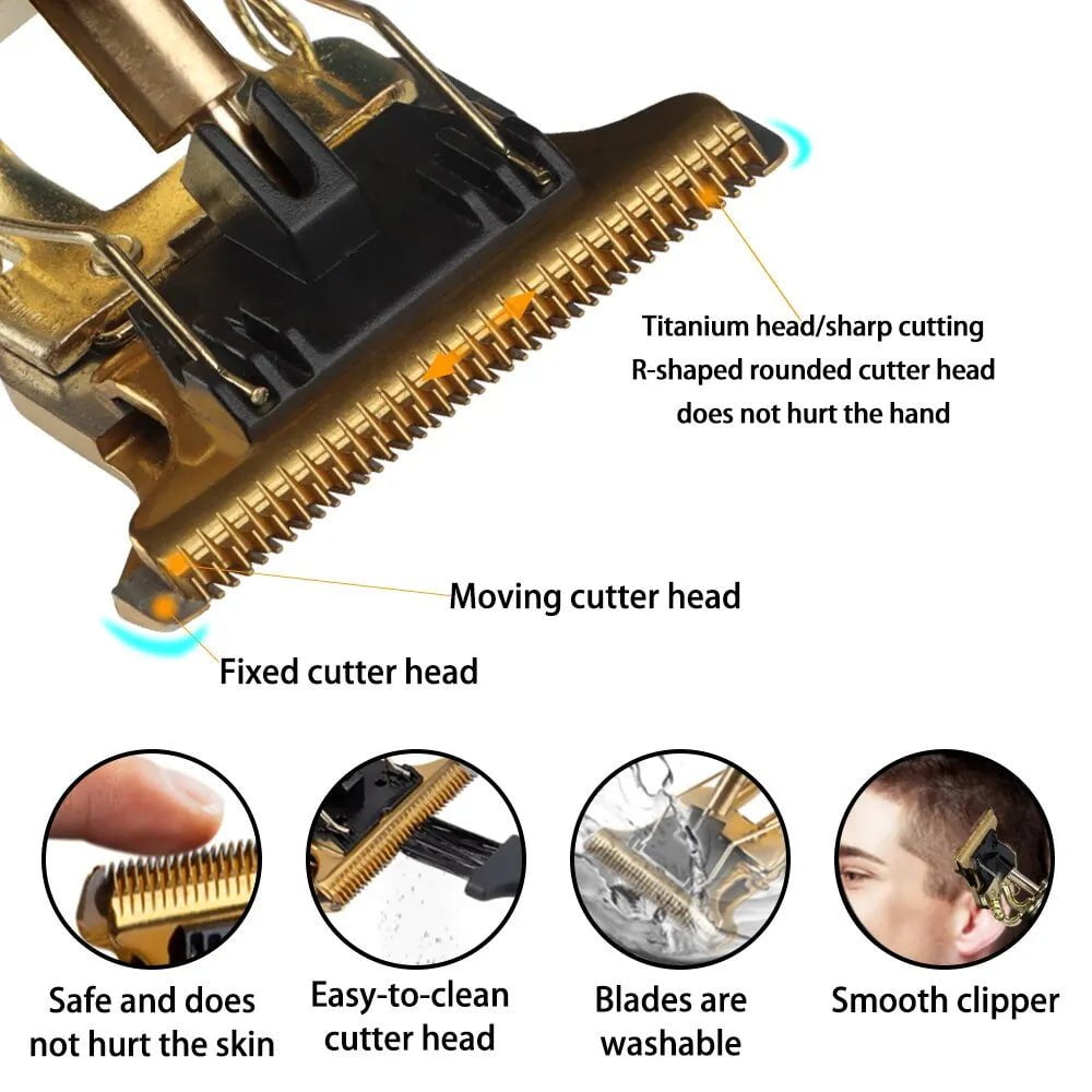 Storazone Metal Vintage T9 Electric Hair Clipper Hair Cutting Machine Professional Electric Shaver Rechargeable Barber Trimmer for Men USB