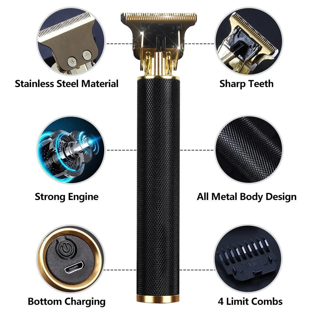 Storazone Metal Vintage T9 Electric Hair Clipper Hair Cutting Machine Professional Electric Shaver Rechargeable Barber Trimmer for Men USB
