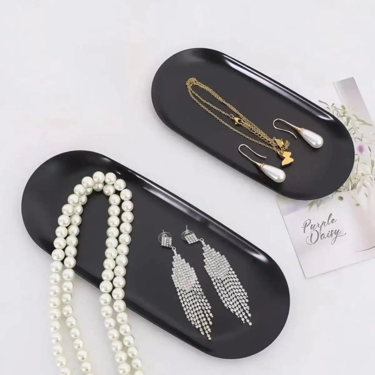 Storazone Metals Stainless Steels Oval Tray Jewellery Storage Shelf Desktop Clutter Organiser Birthday Party Decoration Ornaments