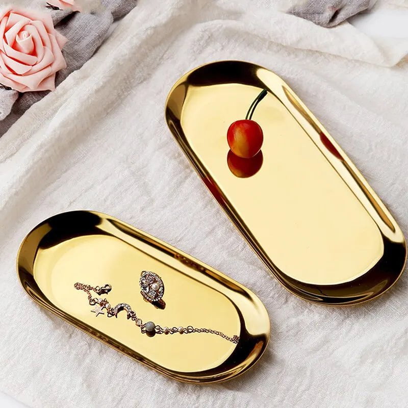 Storazone Metals Stainless Steels Oval Tray Jewellery Storage Shelf Desktop Clutter Organiser Birthday Party Decoration Ornaments