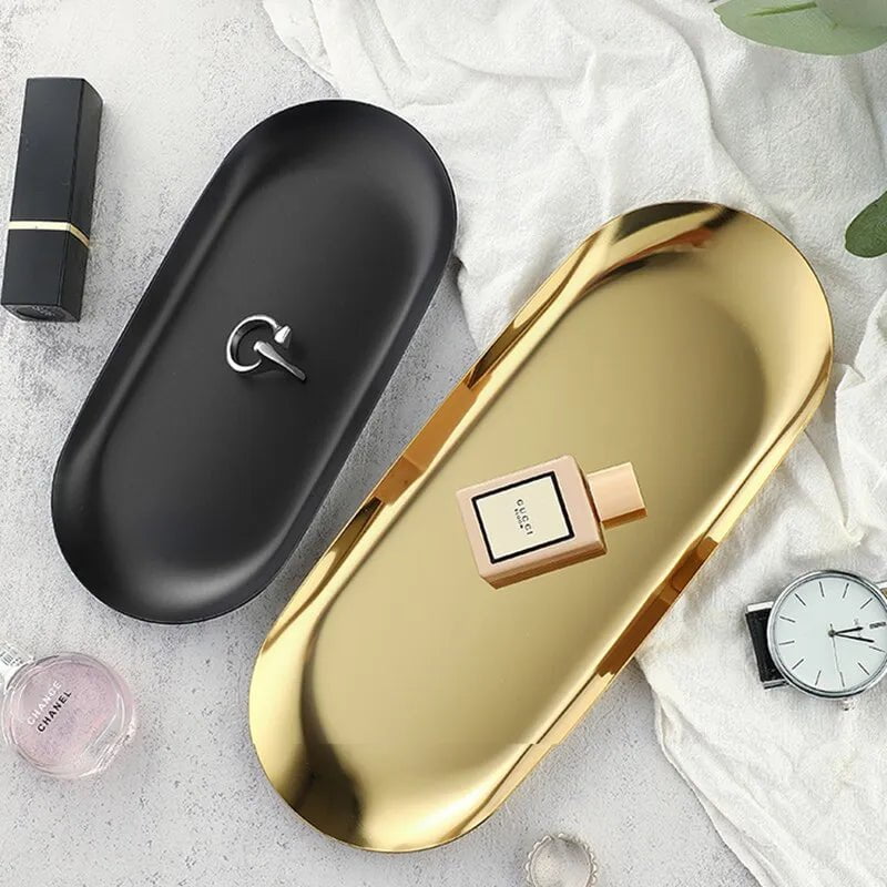 Storazone Metals Stainless Steels Oval Tray Jewellery Storage Shelf Desktop Clutter Organiser Birthday Party Decoration Ornaments