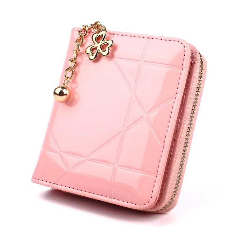 Storazone Mini Coin Purse Short 3 Folding Small Wallet Women Credit Card Holder Case Lady Patent Leather Case Money Bag Cute Wallet Pink