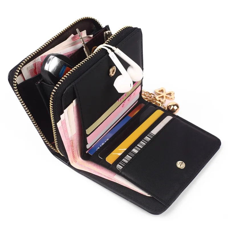 Storazone Mini Coin Purse Short 3 Folding Small Wallet Women Credit Card Holder Case Lady Patent Leather Case Money Bag Cute Wallet Pink