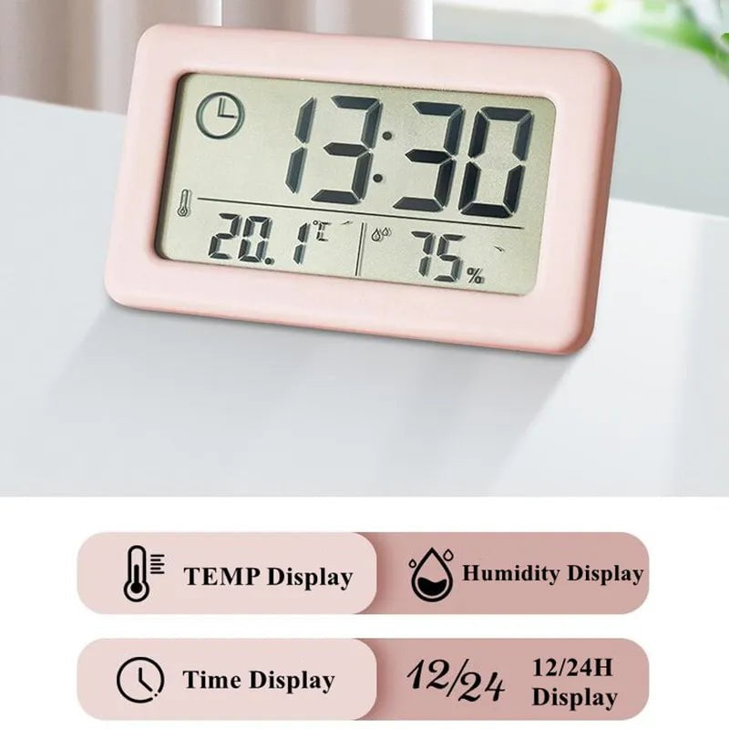 Storazone Mini Digital Clock Temperature Humidity Portable Table Clock Thermometer Hygrometer 12/24H Battery Operated LED Clock