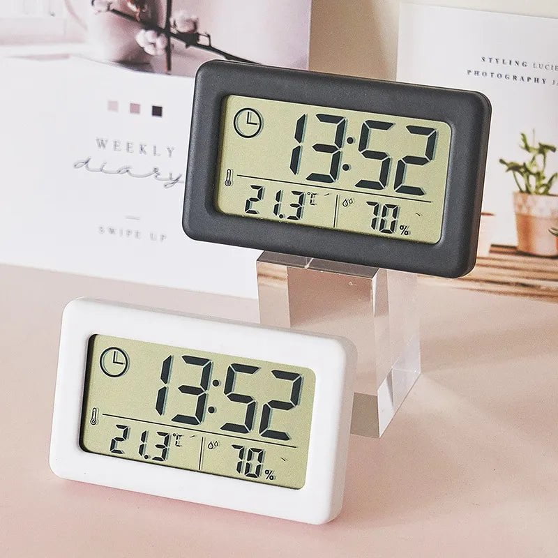 Storazone Mini Digital Clock Temperature Humidity Portable Table Clock Thermometer Hygrometer 12/24H Battery Operated LED Clock