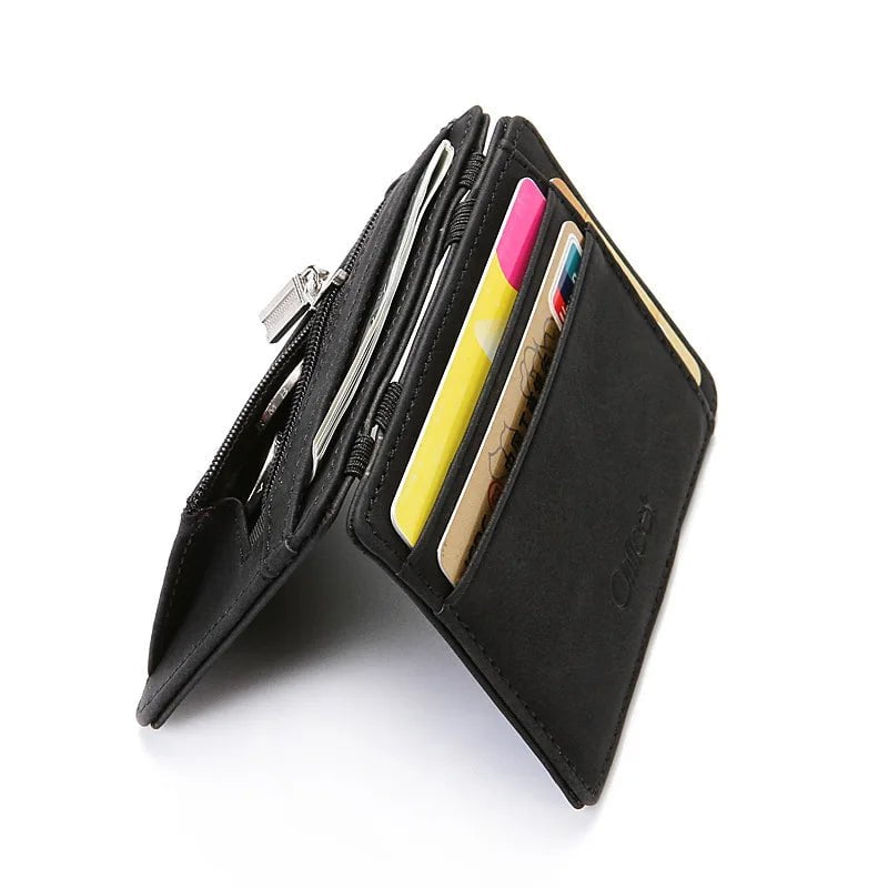 Storazone Mini Men Card Holder Wallets Zipper Coin Pocket Slim Magic Male Wallet Quality PU Leather Credit Bank Card Case Small Men Purses