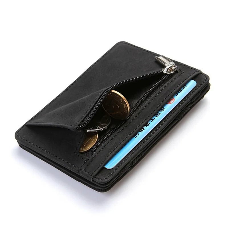 Storazone Mini Men Card Holder Wallets Zipper Coin Pocket Slim Magic Male Wallet Quality PU Leather Credit Bank Card Case Small Men Purses