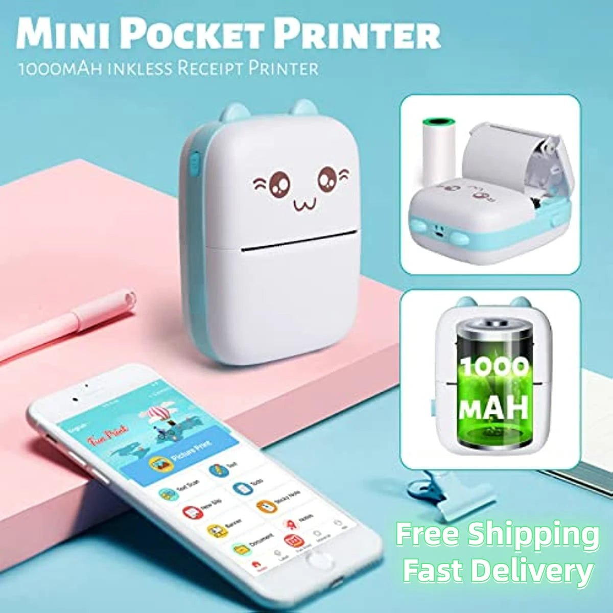 Storazone Mini Photo Pocket Printer Portable Ink-free Thermal 57mm Sticker Trans Paper Wireless BT 200dpi Android IOS Printing Machine