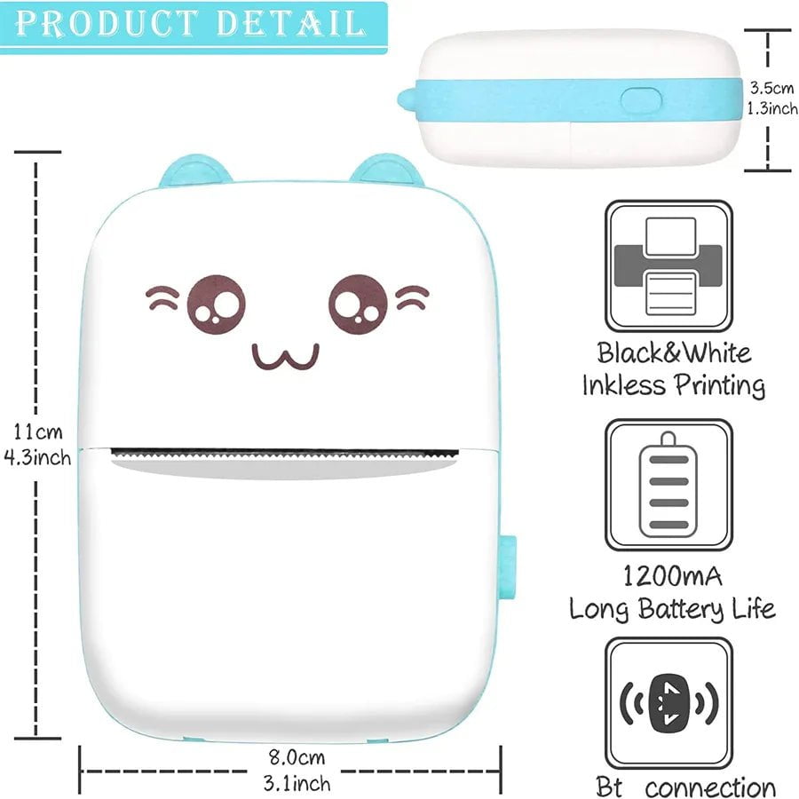 Storazone Mini Pocket Printer, Wireless BT Connection Thermal Printer For Photos Receipts Notes Memo Label Portable Inkless Gift Printer