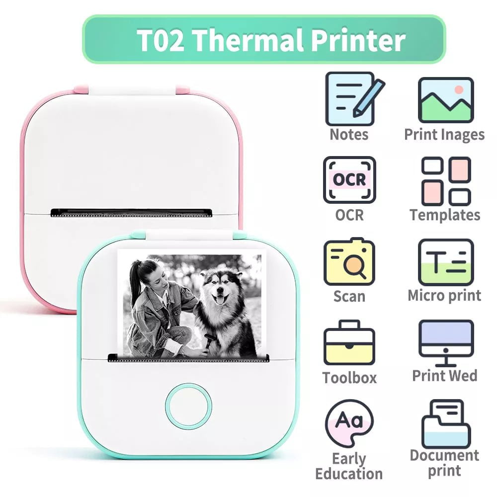 Storazone Mini Sticker Printer Phomemo T02 Thermal Portable Inkless Pocket Phone Printer Compatible with Android iOS Instantly Print Fun