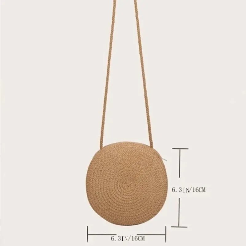 Storazone Minimalist Straw Bag Round Crossbody Purse Women Shoulder Vocation Style Handbag