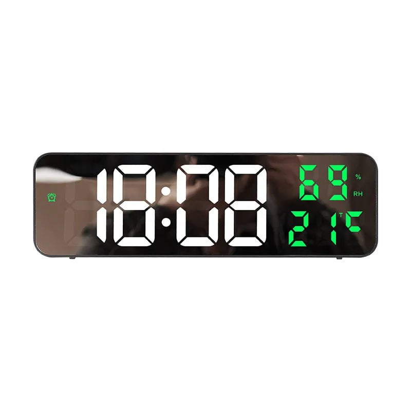 Storazone Mirror Green TEMP / 9 inch 9 Inch Large Digital Wall Clock Temperature and Humidity Display Night Mode Table Alarm Clock 12/24H Electronic LED Clock