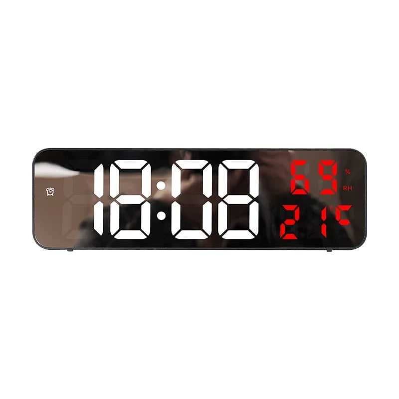 Storazone Mirror Red TEMP / 9 inch 9 Inch Large Digital Wall Clock Temperature and Humidity Display Night Mode Table Alarm Clock 12/24H Electronic LED Clock