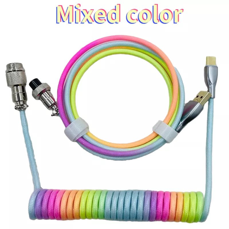 Storazone Mixed Colors / 1.8M Coiled cable type C Mechanical keyboard wire USB keyboard cable  mechanical keyboard Aviator Desktop Computer Aviation Connector
