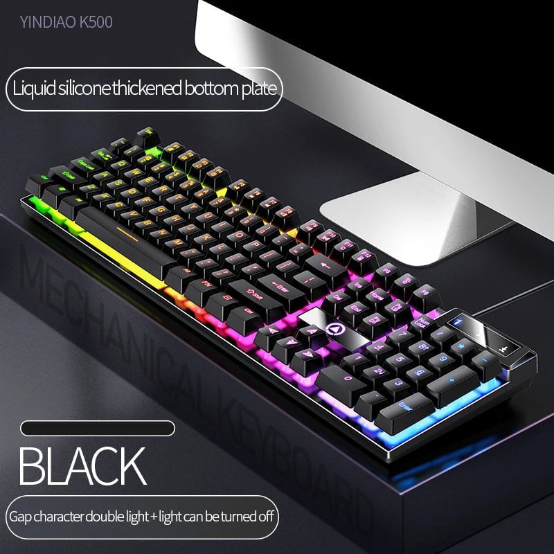 Storazone Mixed light 104 Keys Gaming Keyboard Wired Keyboard Color Matching Backlit Mechanical Feel Computer E-sports Peripherals for Desktop Laptop