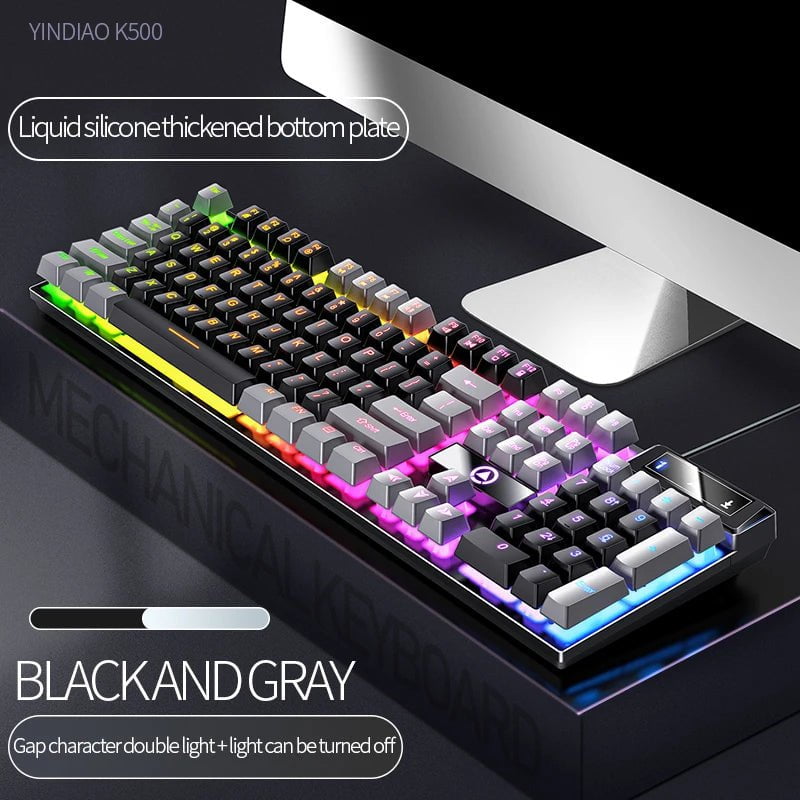 Storazone Mixed light 6 104 Keys Gaming Keyboard Wired Keyboard Color Matching Backlit Mechanical Feel Computer E-sports Peripherals for Desktop Laptop