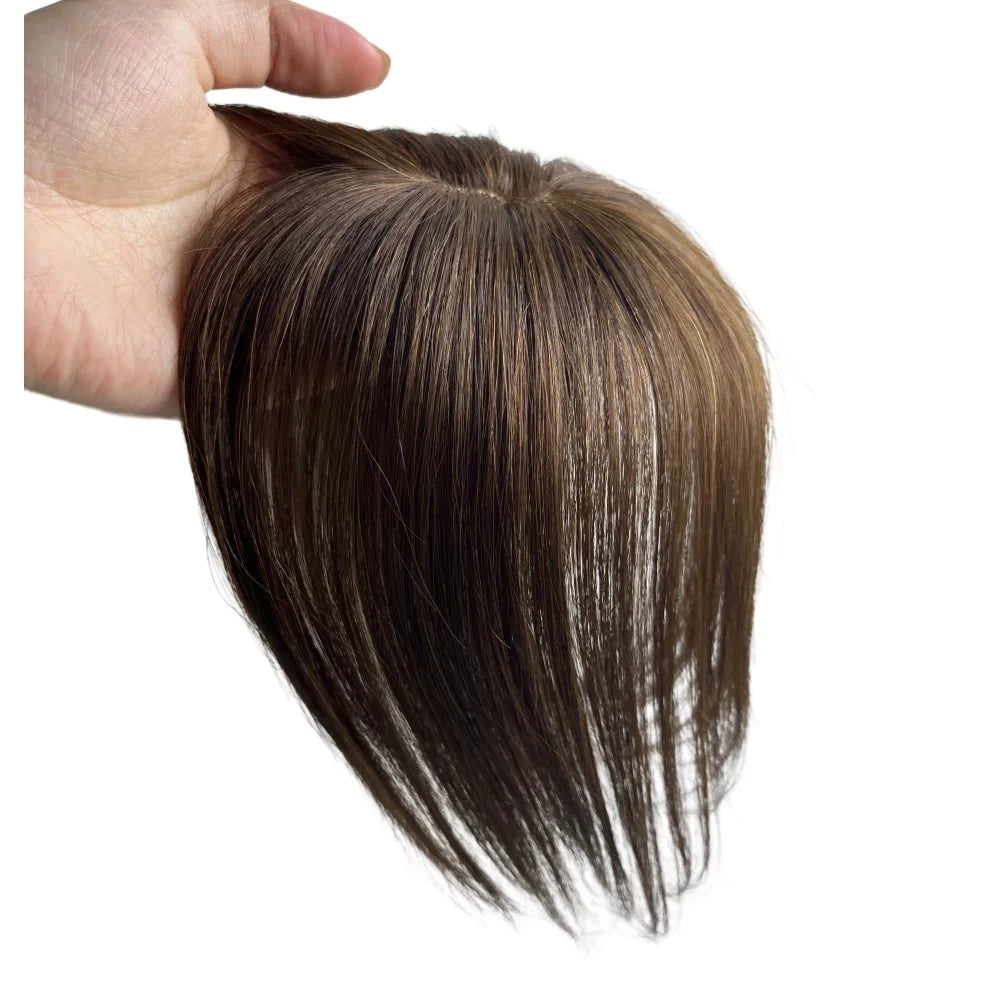 Storazone Mocha Brown Anemone Natural Human Hair Bangs Side Fringe for Women 3D Middle Part False Bangs Clip-in Exrensions Invisible Hairpieces