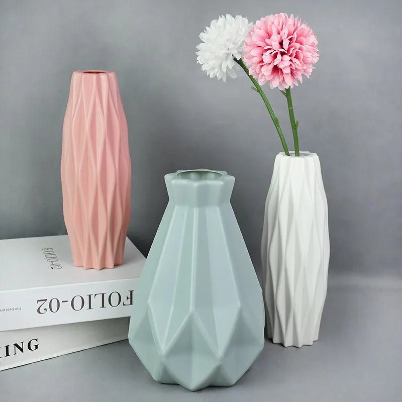 Storazone Modern Flower Vase White Pink Blue Plastic Vase Flower Pot Basket Nordic Home Living Room Decoration Ornament Flower Arrangement