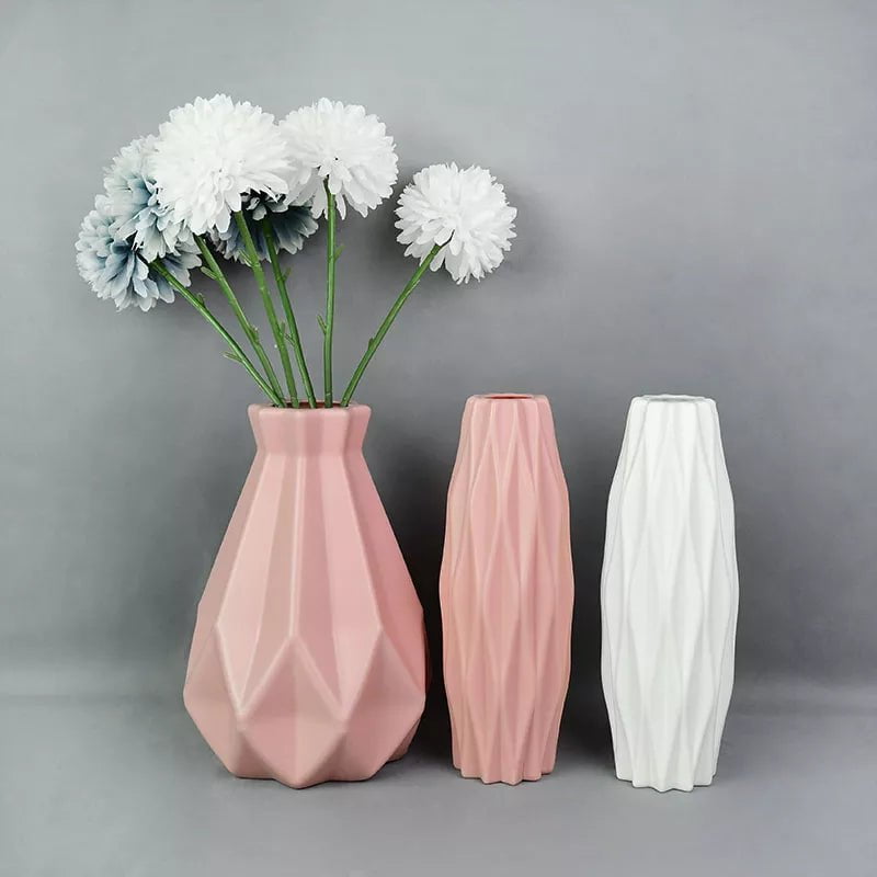 Storazone Modern Flower Vase White Pink Blue Plastic Vase Flower Pot Basket Nordic Home Living Room Decoration Ornament Flower Arrangement