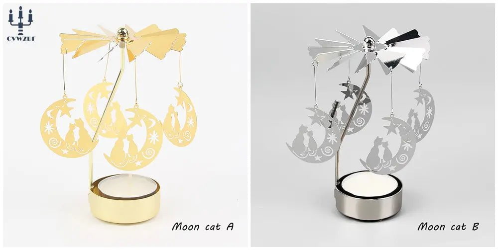 Storazone Moon cat / 1 pc Gold 1pc Metal Hot Rotating Candle Holder Christmas Rotating Candle Holder Dinner Party Wedding Party Candle Holder Decoration Gift