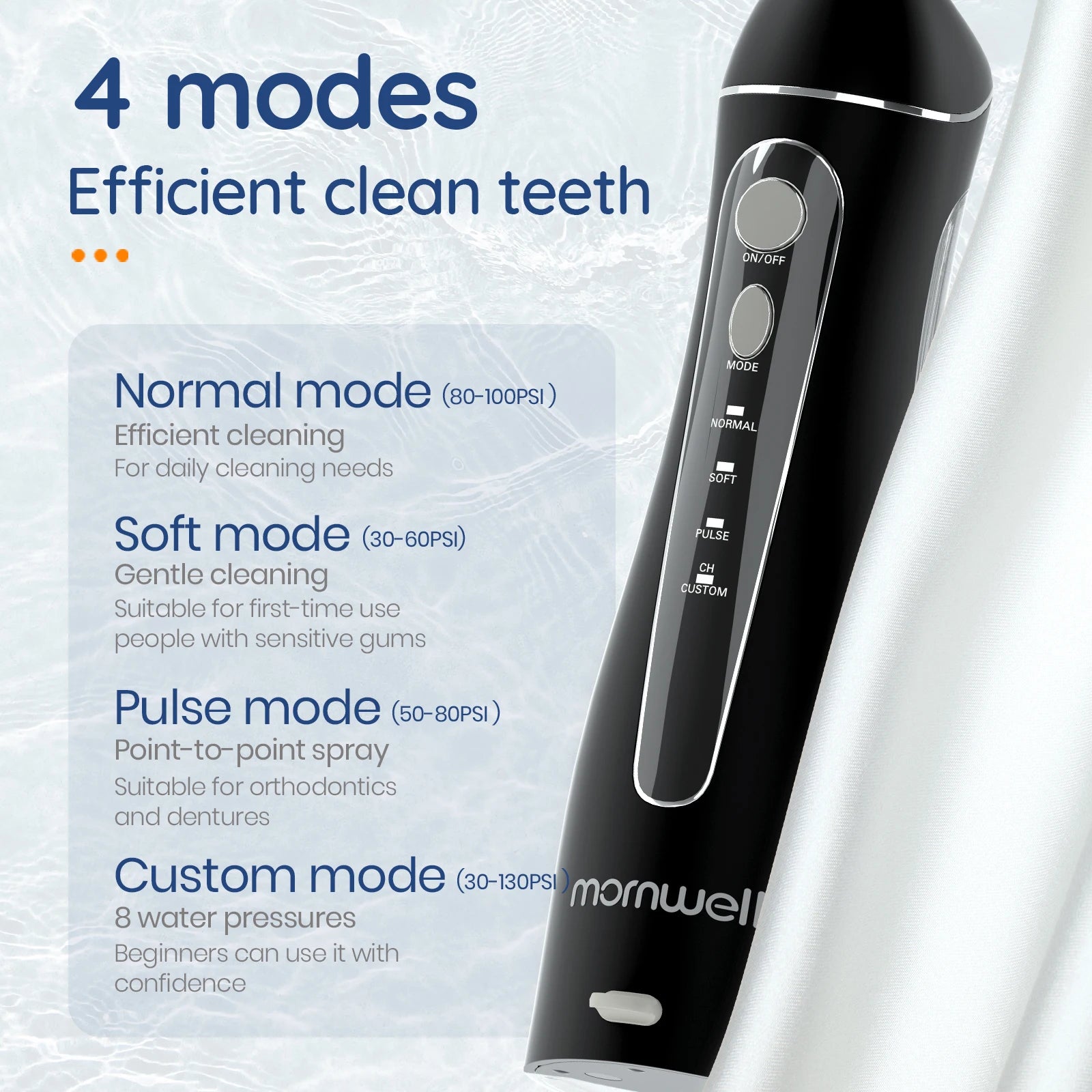 Storazone Mornwell Portable Oral Irrigator With Travel Bag Water Flosser USB Rechargeable 5 Nozzles Water Jet 200ml Water Tank Waterproof