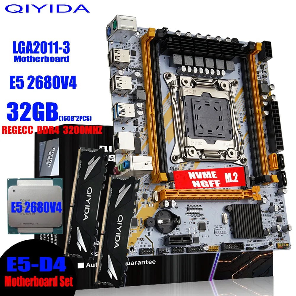 Storazone Motherboard+CPU+RAM QIYIDA X99 Motherboard LGA 2011-3 Set Kit Xeon E5 2680 V4 CPU Processor 32G=2*16G DDR4 REG ECC RAM Memory NAME M.2