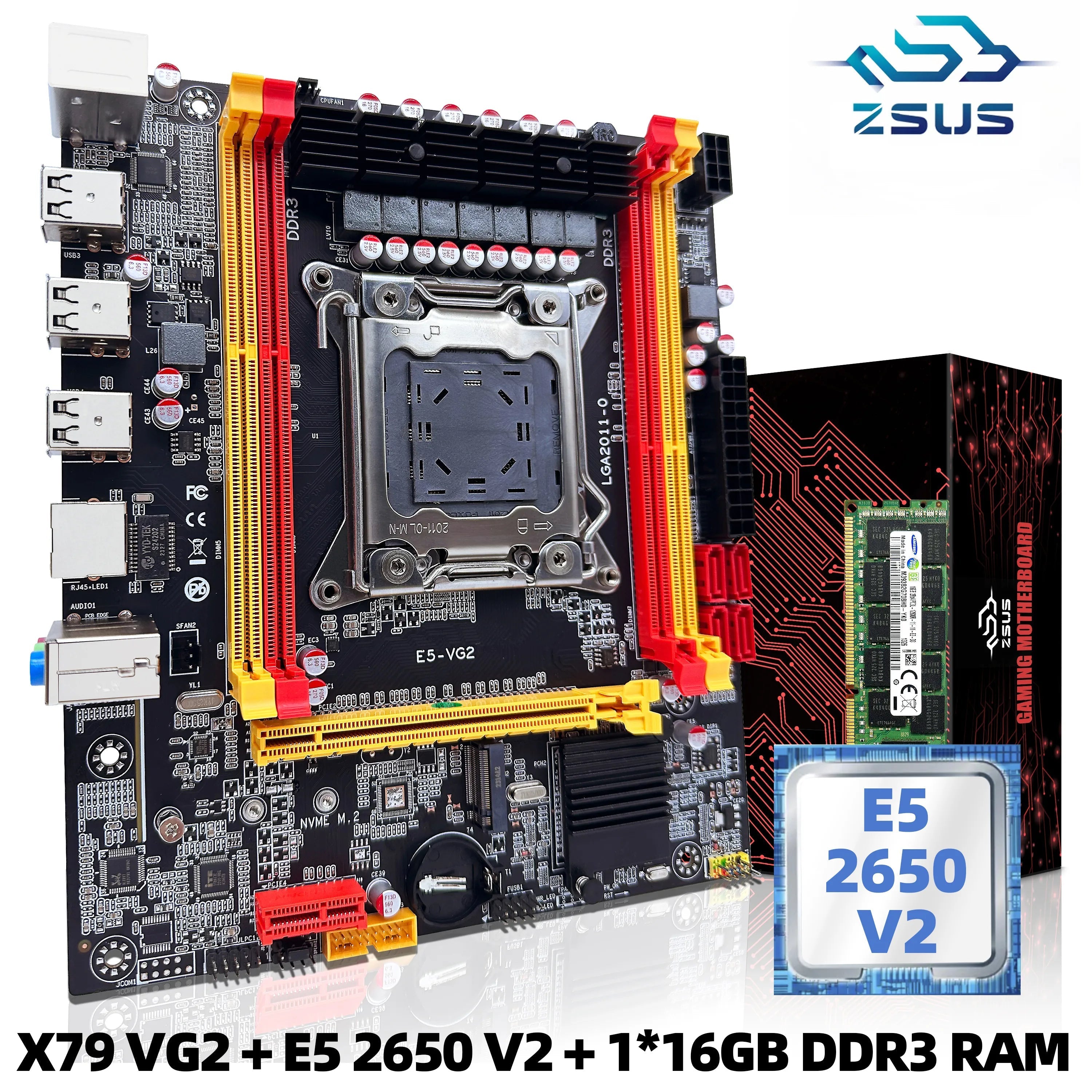 Storazone Motherboard+CPU ZSUS X79 VG2 Motherboard Set Kit With Intel LGA2011 Xeon E5 2650 V2 CPU DDR3 1*16GB 1600MHZ ECC RAM Memory NVME M.2 SATA