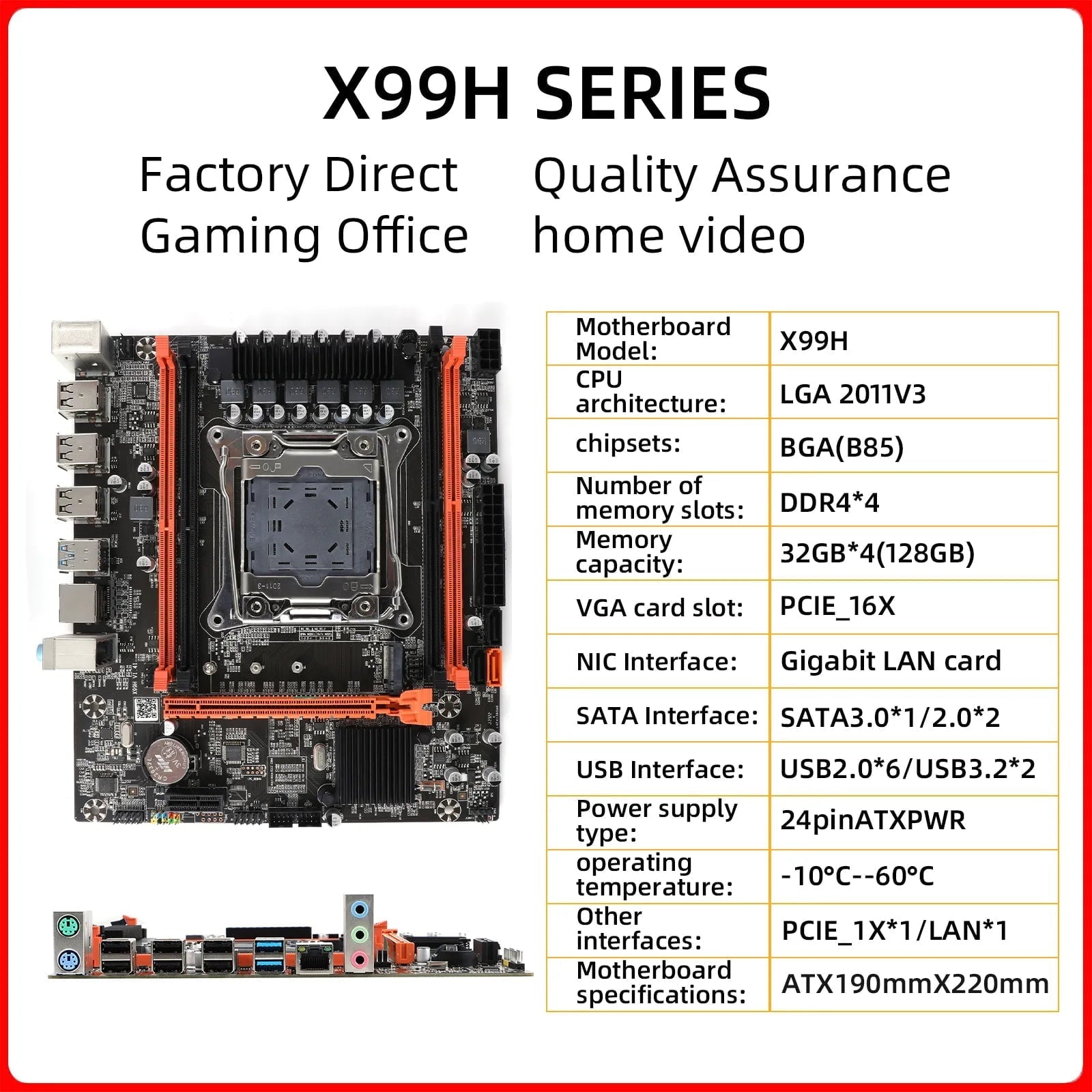 Storazone Motherboards Motherboard X99H mainboard  support DDR4 RAM Socket LGA 2011V3 CPU