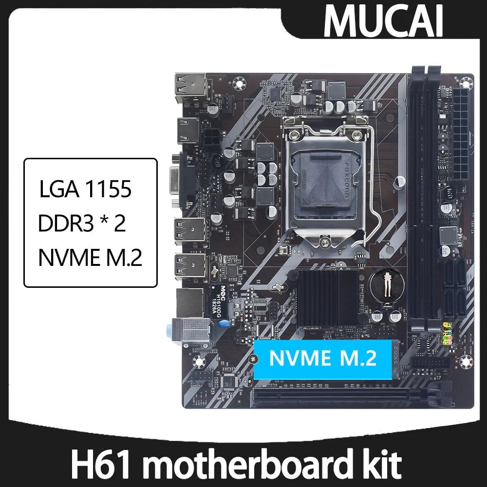 Storazone Motherboards MUCAI H61 Motherboard LGA 1155 Kit Compatible With Intel Core CPUs 2nd And 3rd Generations Supports M.2 NVME SDD