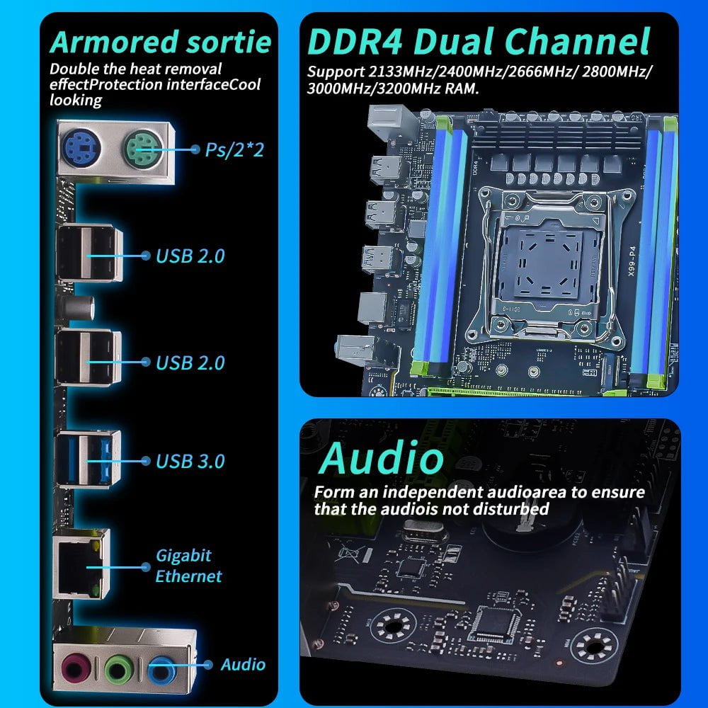 Storazone Motherboards MUCAI X99 P4 Motherboard LGA 2011-3 Supports Intel Xeon processor four channel DDR4 RAM NVME M.2/SATA 3.0