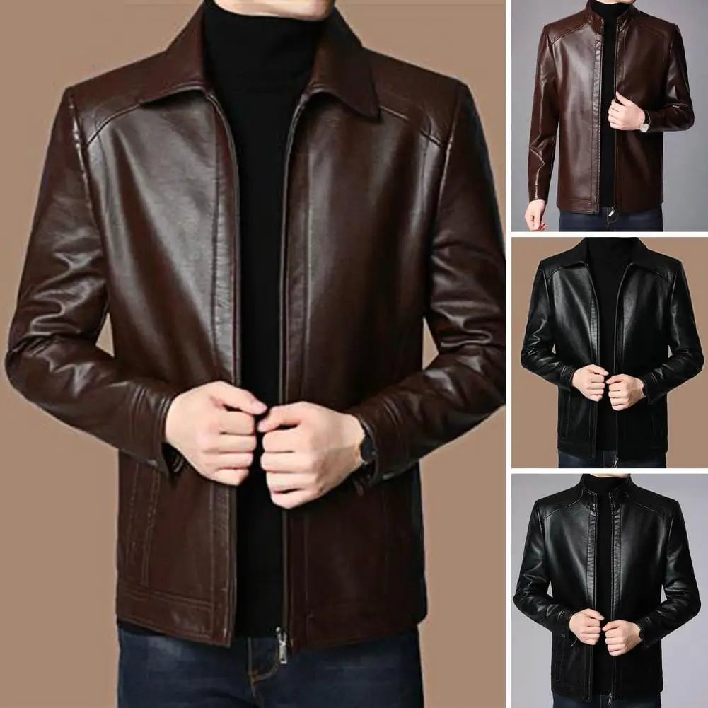 Storazone Motorcycle Men Fall Jacket Stylish Protective Men's Faux Leather Motorcycle Jackets for Cool Autumn Winter Thick Warm Windproof