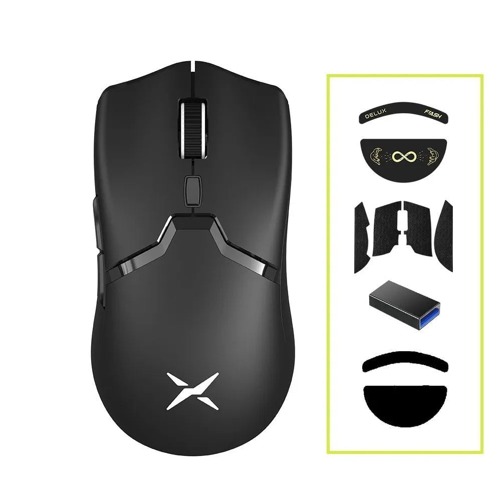 Storazone Mouse Add Accessory 1 Delux M800 PRO PAW3395 Wireless Gaming Mouse Bluetooth Tri-Mode Connection 26000DPI Huano Pink Switches Macro Mice For PC Gamer