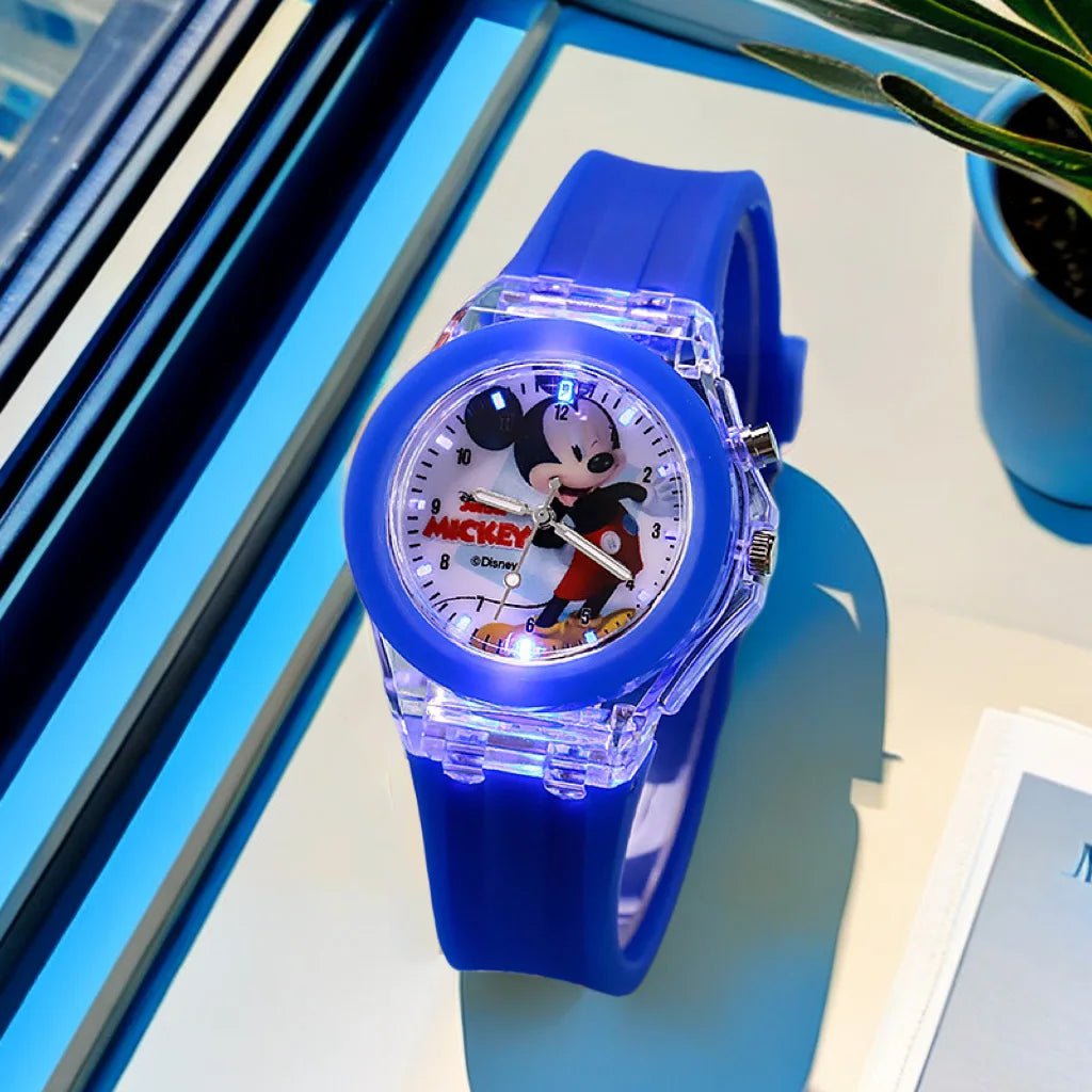 Storazone MQ Blue Disney Mickey Mouse Girls Watches Children Silicone Strap Colorful Light Spiderman Kids Watch Student Quartz Clock reloj infanti