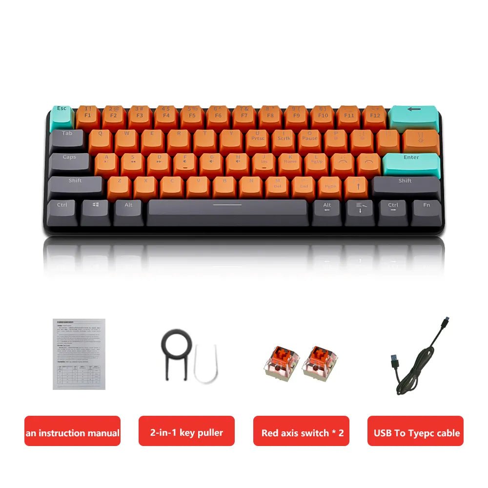 Storazone MUCAI MKA610 USB Mini Mechanical Gaming Wired Keyboard Red Switch 61 Key Gamer for Computer PC Laptop Detachable Cable