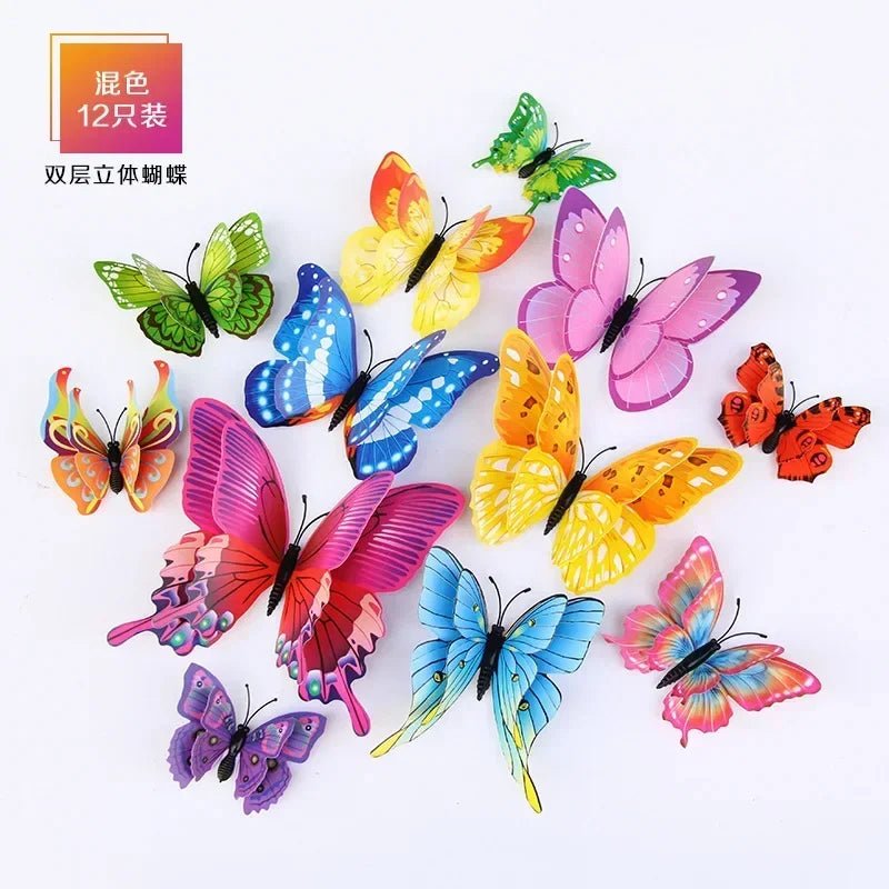 Storazone Multi Color - Magnet 12pcs 3D Double Layer Butterflies Wall Stickers Living Room Decor Wedding Kids  Decoration DIY  Art Magnet